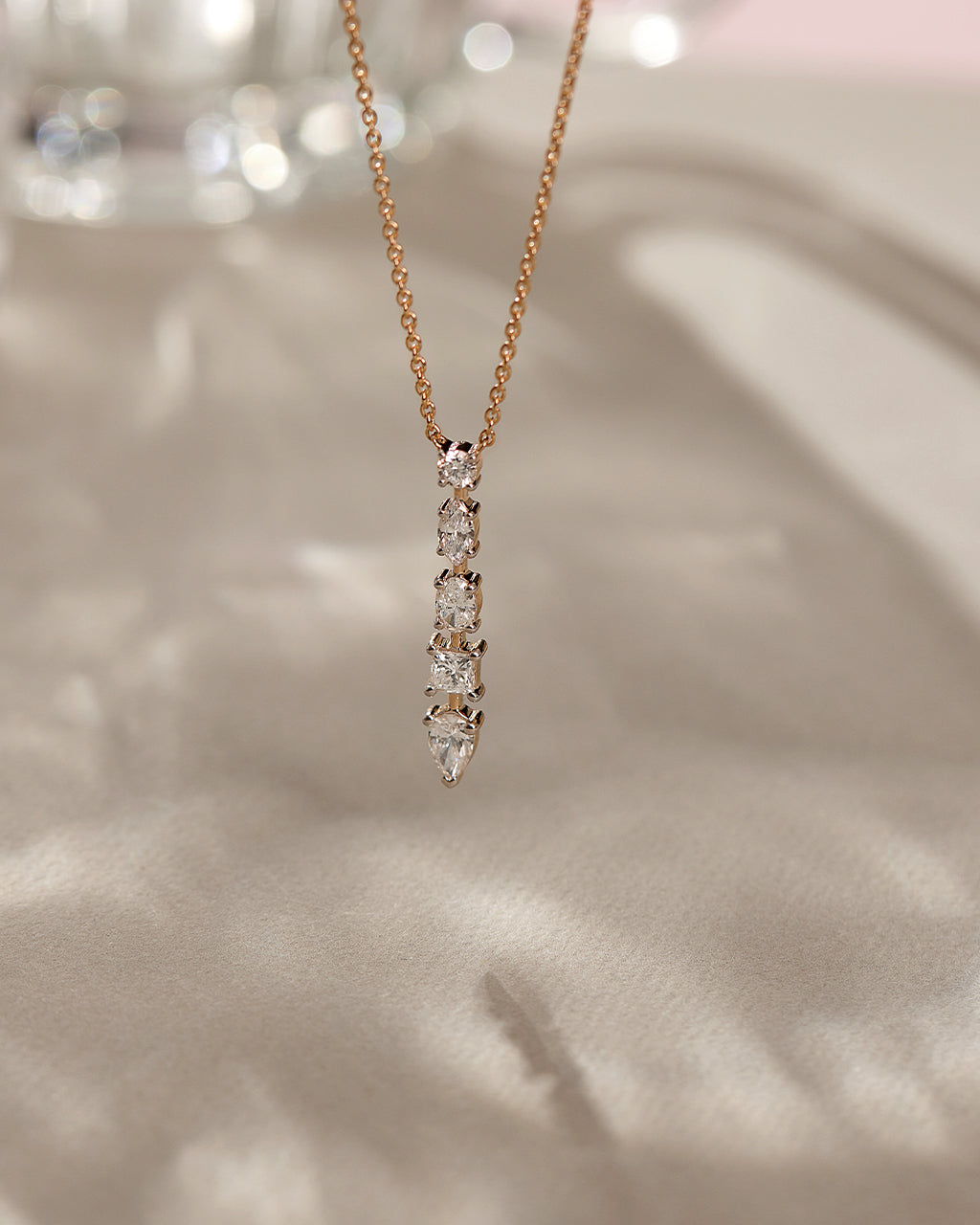 Multi Shape Fancy Diamond Necklace, 14K Gold Vermeil, 1 ct Lab Grown Diamond-6