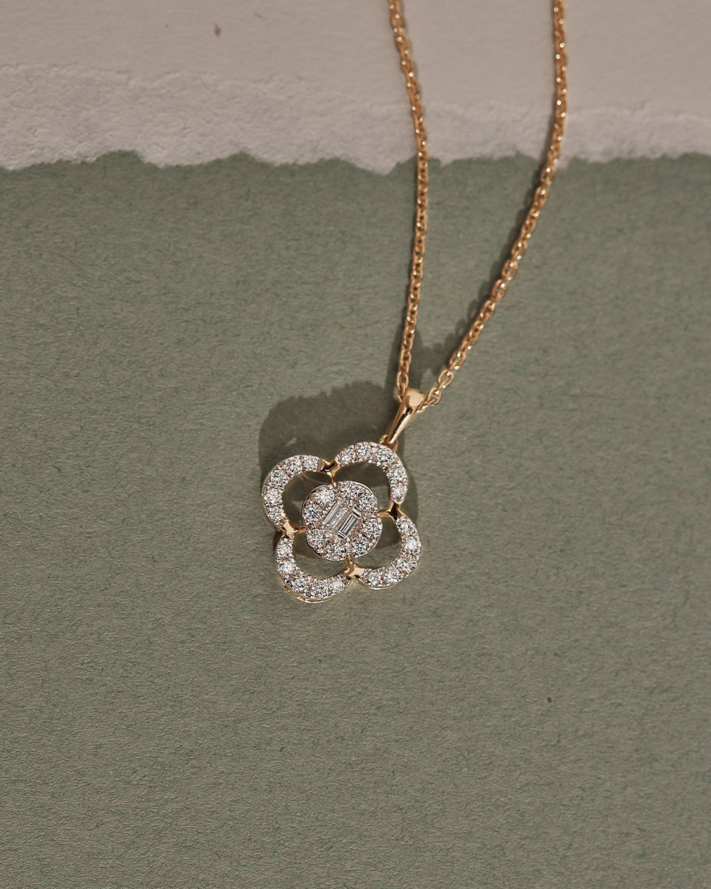 Clover Halo Diamond Necklace, 14K Gold Vermeil, 1/3 ct Lab Grown Diamond-6