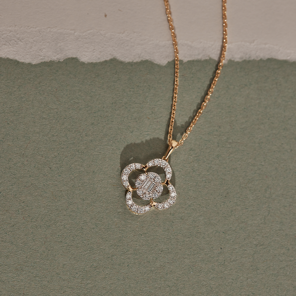 Clover Halo Diamond Necklace, 14K Gold Vermeil, 1/3 ct Lab Grown Diamond-1