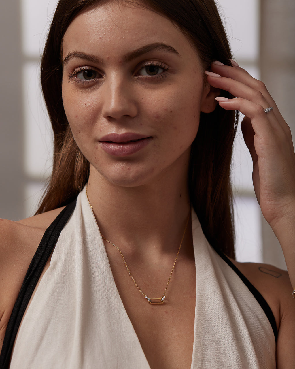 Interlocking Paperclip Diamond Necklace, 14K Solid Gold, 1/10 ct Lab Grown Diamond-2