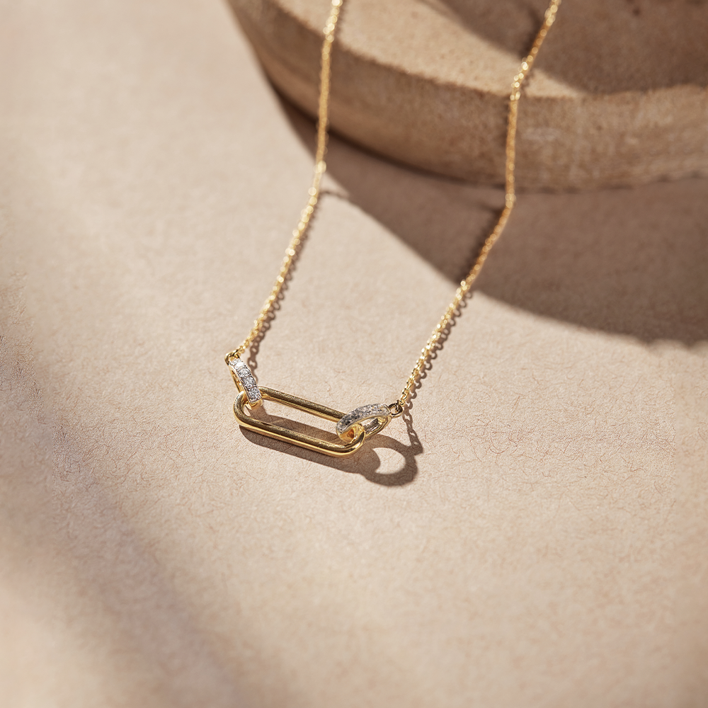 Interlocking Paperclip Diamond Necklace, 14K Gold Vermeil, 1/10 ct Lab Grown Diamond-1