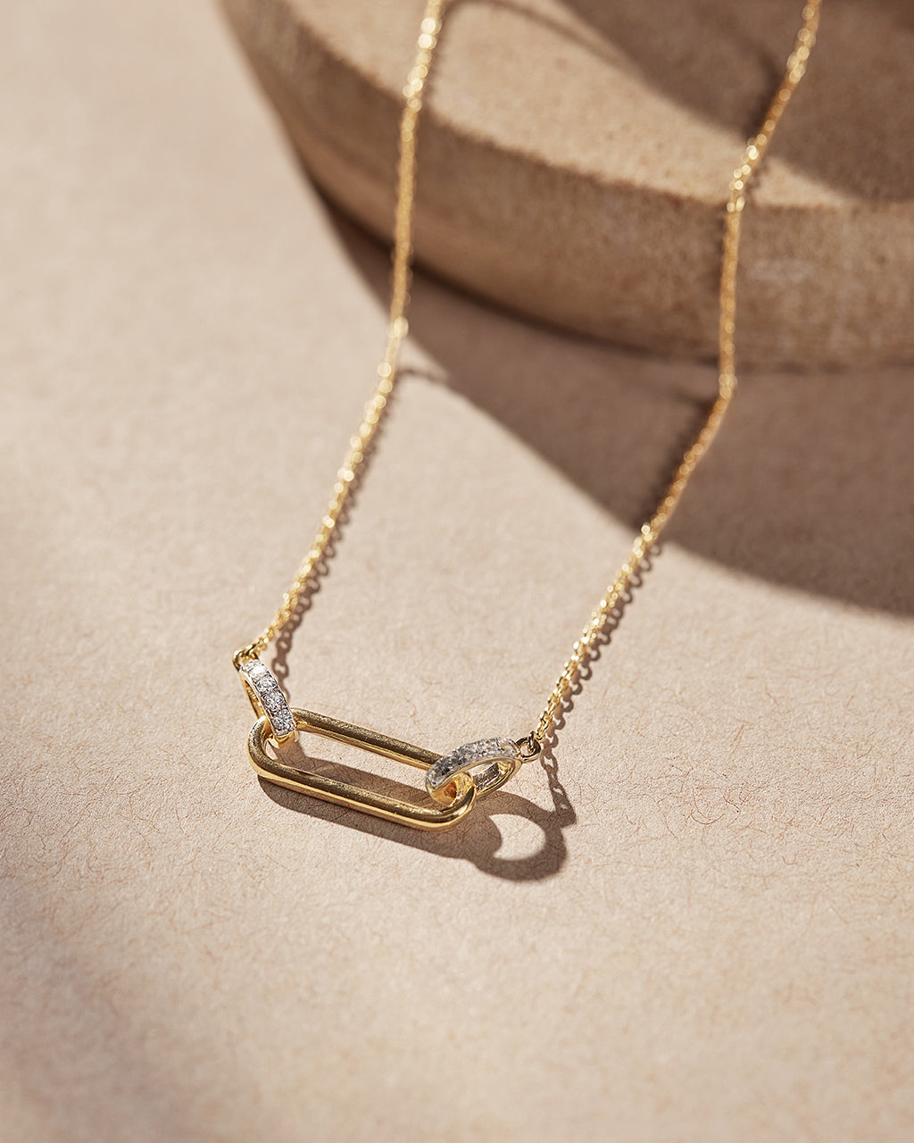 Interlocking Paperclip Diamond Necklace, 14K Solid Gold, 1/10 ct Lab Grown Diamond-6
