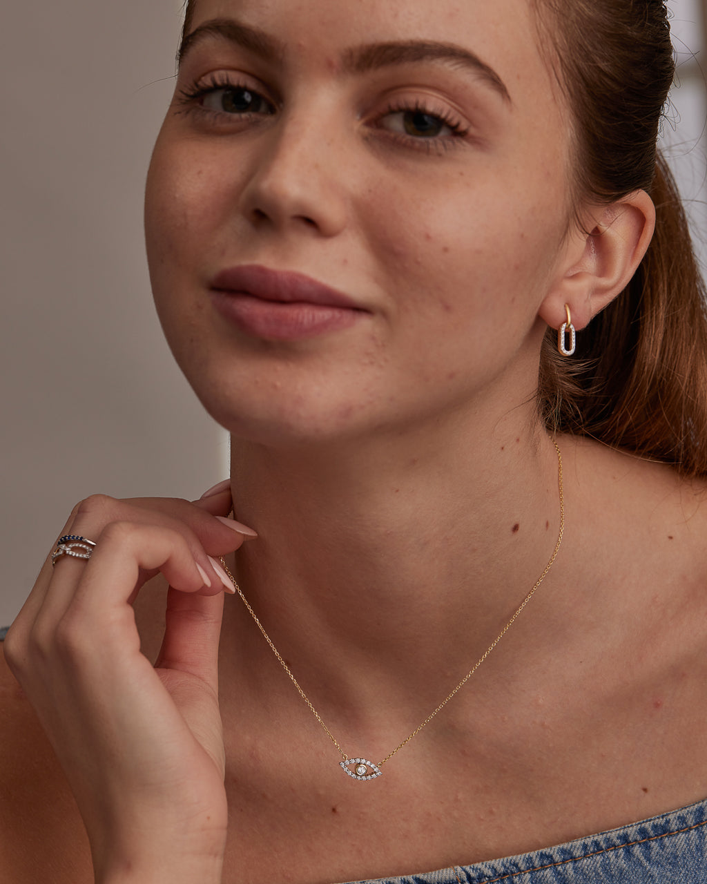 Evil Eye Diamond Necklace, 14K Gold Vermeil, 1/3 ct Lab Grown Diamond-2