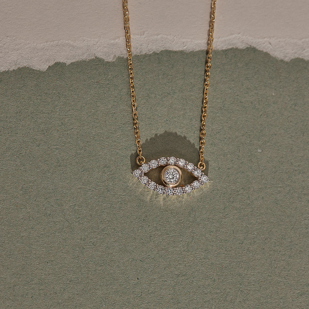 Evil Eye Diamond Necklace, 14K Solid Gold, 1/3 ct Lab Grown Diamond-1