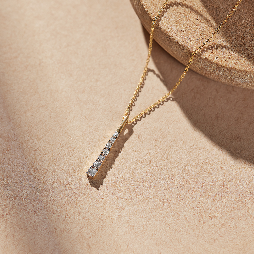 Journey Bar Diamond Necklace, 14K Solid Gold, 1/3 ct Lab Grown Diamond-1