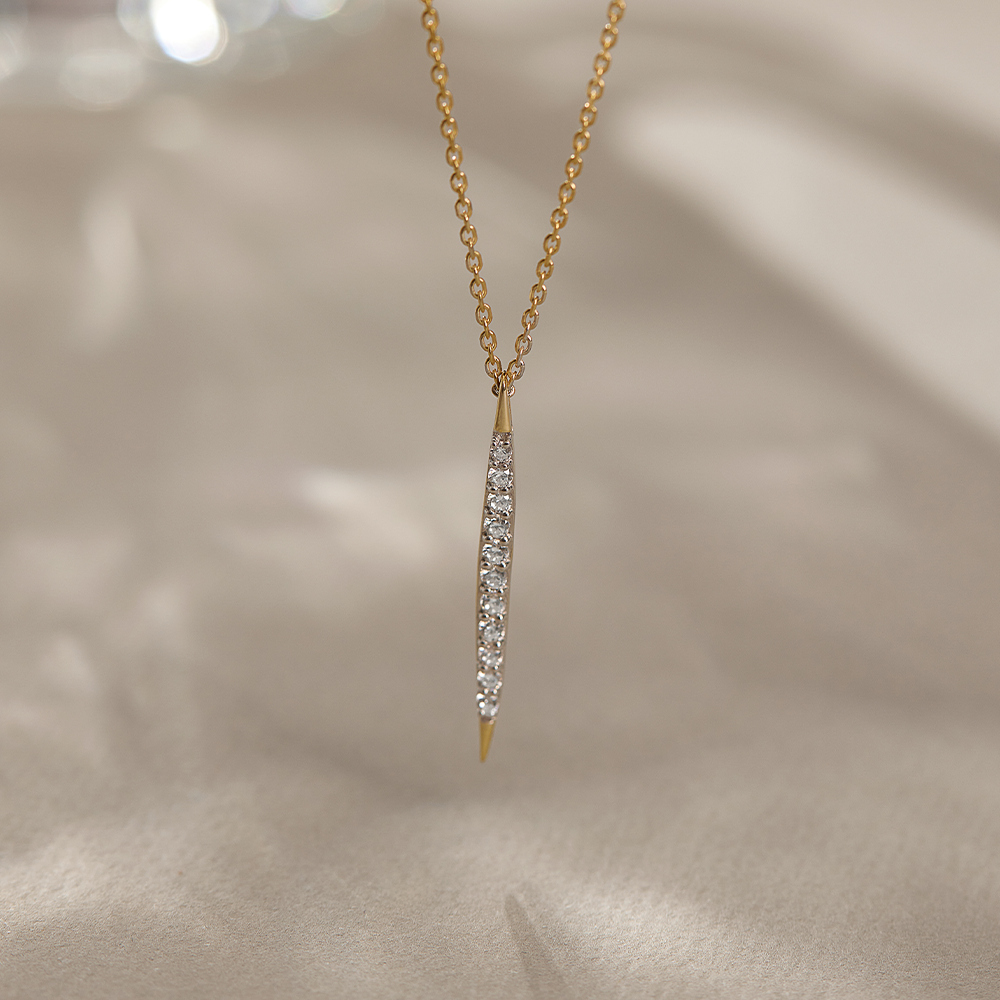Tapered Bar Diamond Necklace, 14K Gold Vermeil, 1/5 ct Lab Grown Diamond-1