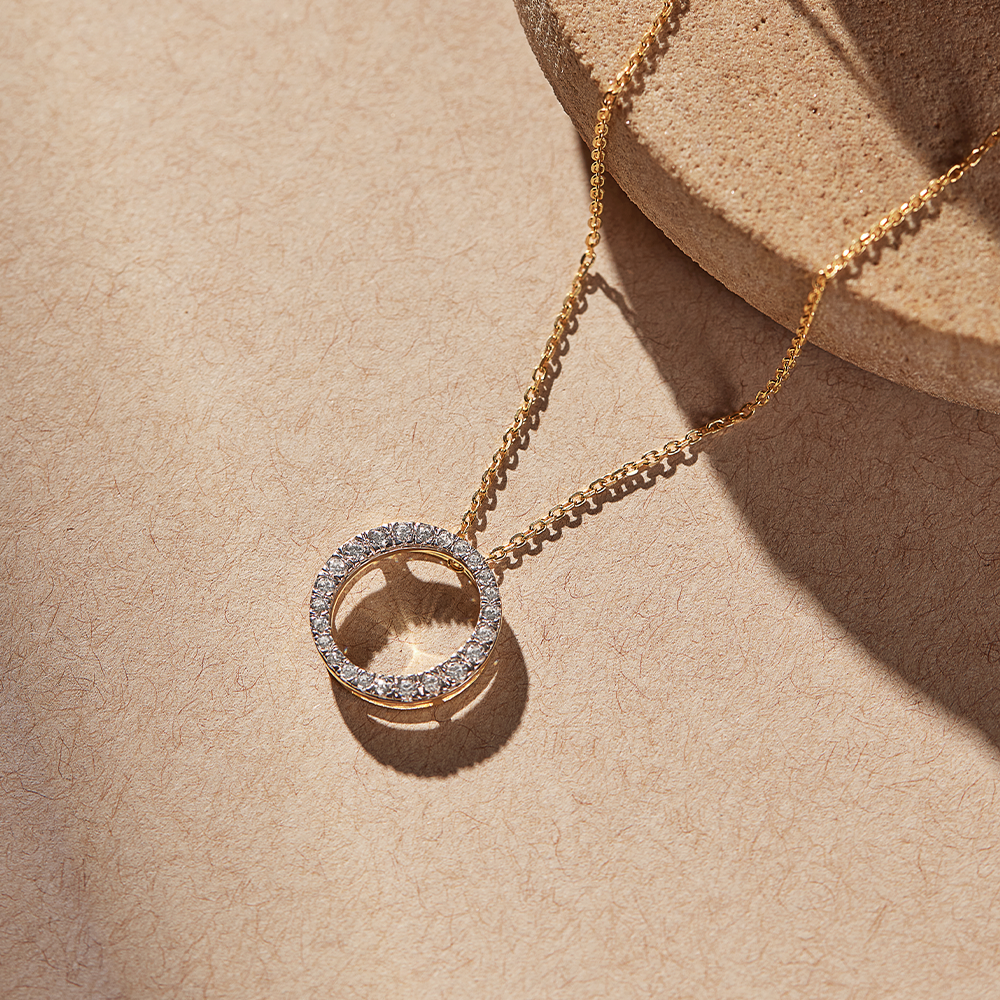 Circle Halo Diamond Necklace, 14K Solid Gold, 1/3 ct Lab Grown Diamond-1