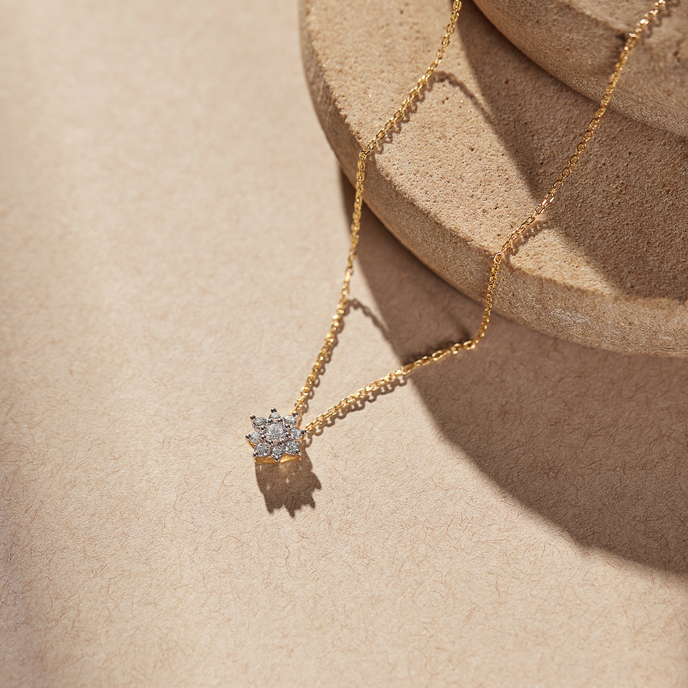Floral Round Diamond Necklace, 14K Solid Gold, 1/3 ct Lab Grown Diamond-1