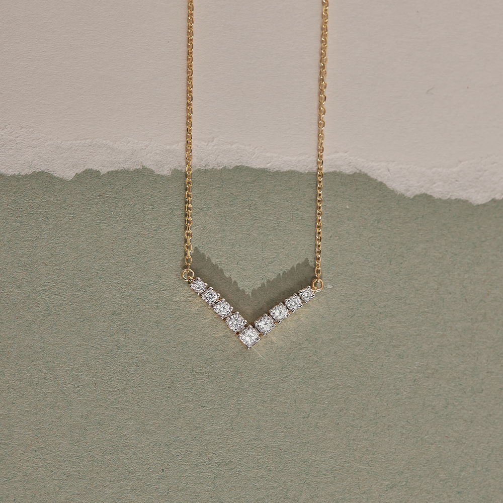 Chevron Diamond Necklace, 14K Solid Gold, 1/3 ct Lab Grown Diamond-1
