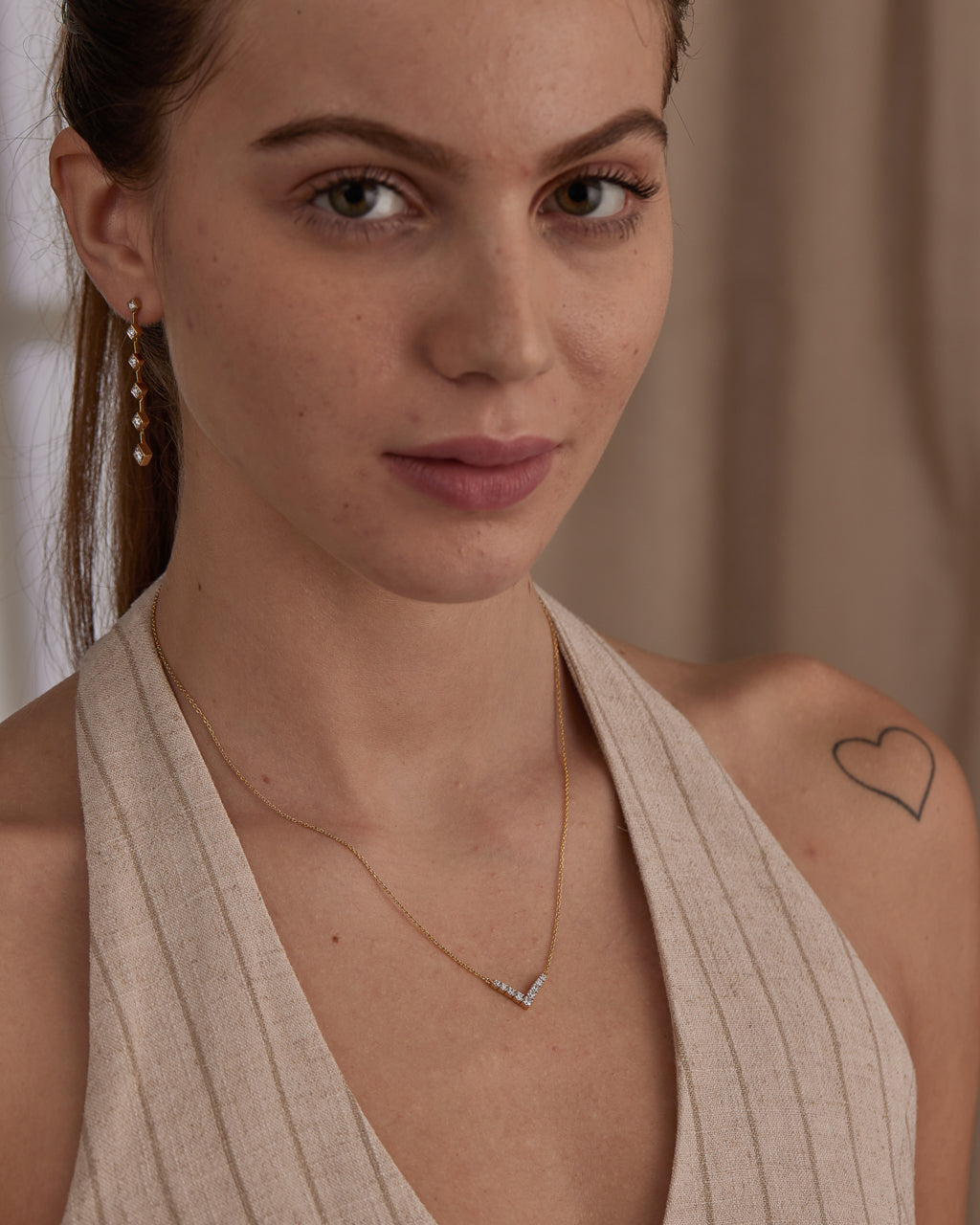 Chevron Diamond Necklace, 14K Solid Gold, 1/3 ct Lab Grown Diamond-4