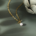 Paperclip Pearl Toggle Necklace, 14K Gold Vermeil-1