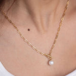 Paperclip Pearl Toggle Necklace, 14K Gold Vermeil-2