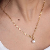 Paperclip Pearl Toggle Necklace, 14K Gold Vermeil-2