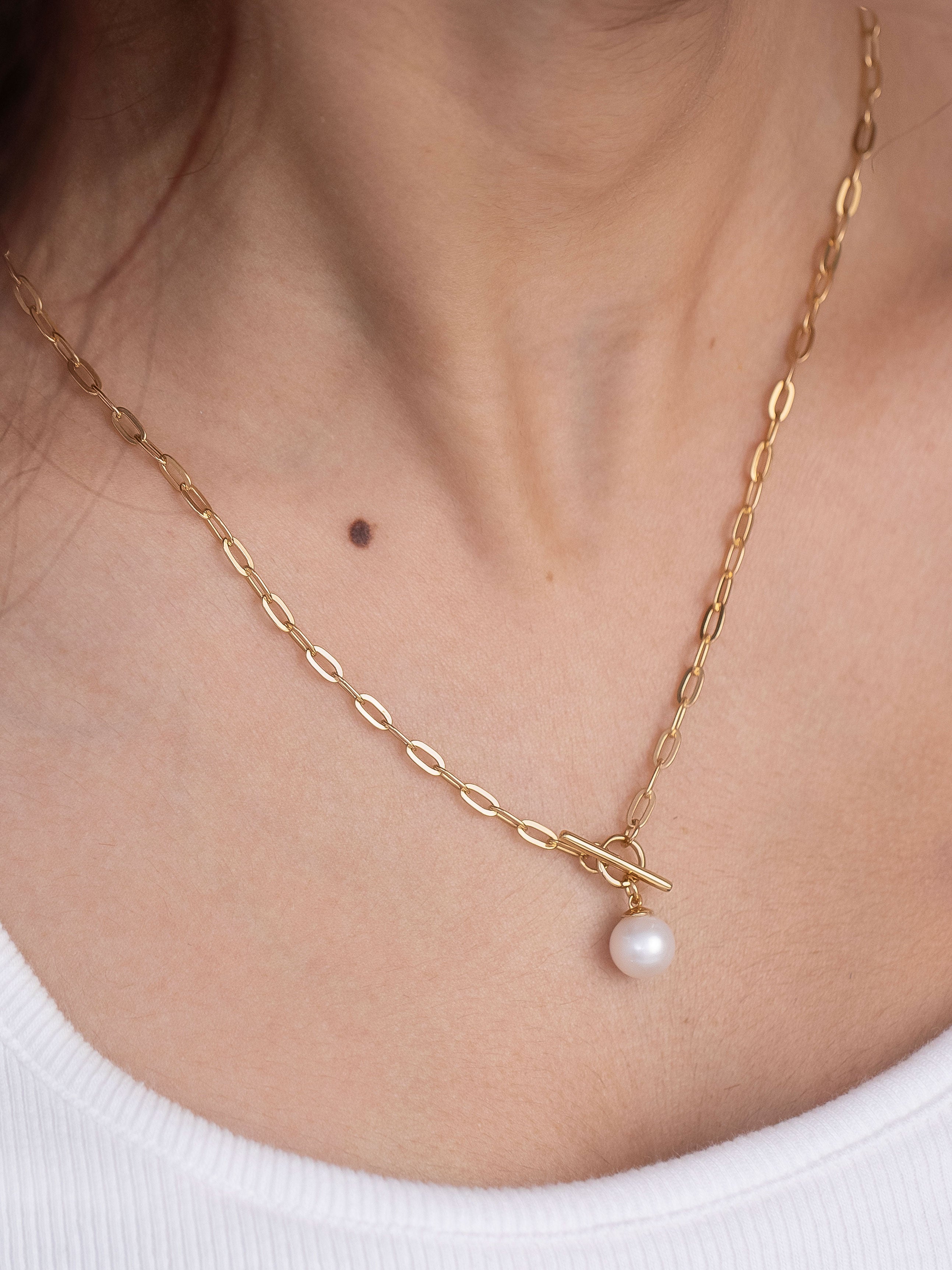 Paperclip Pearl Toggle Necklace, 14K Gold Vermeil-2