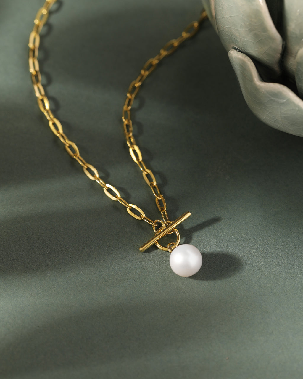 Paperclip Pearl Toggle Necklace, 14K Gold Vermeil-4