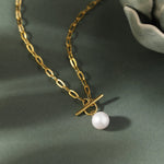 Paperclip Pearl Toggle Necklace, 14K Gold Vermeil-4