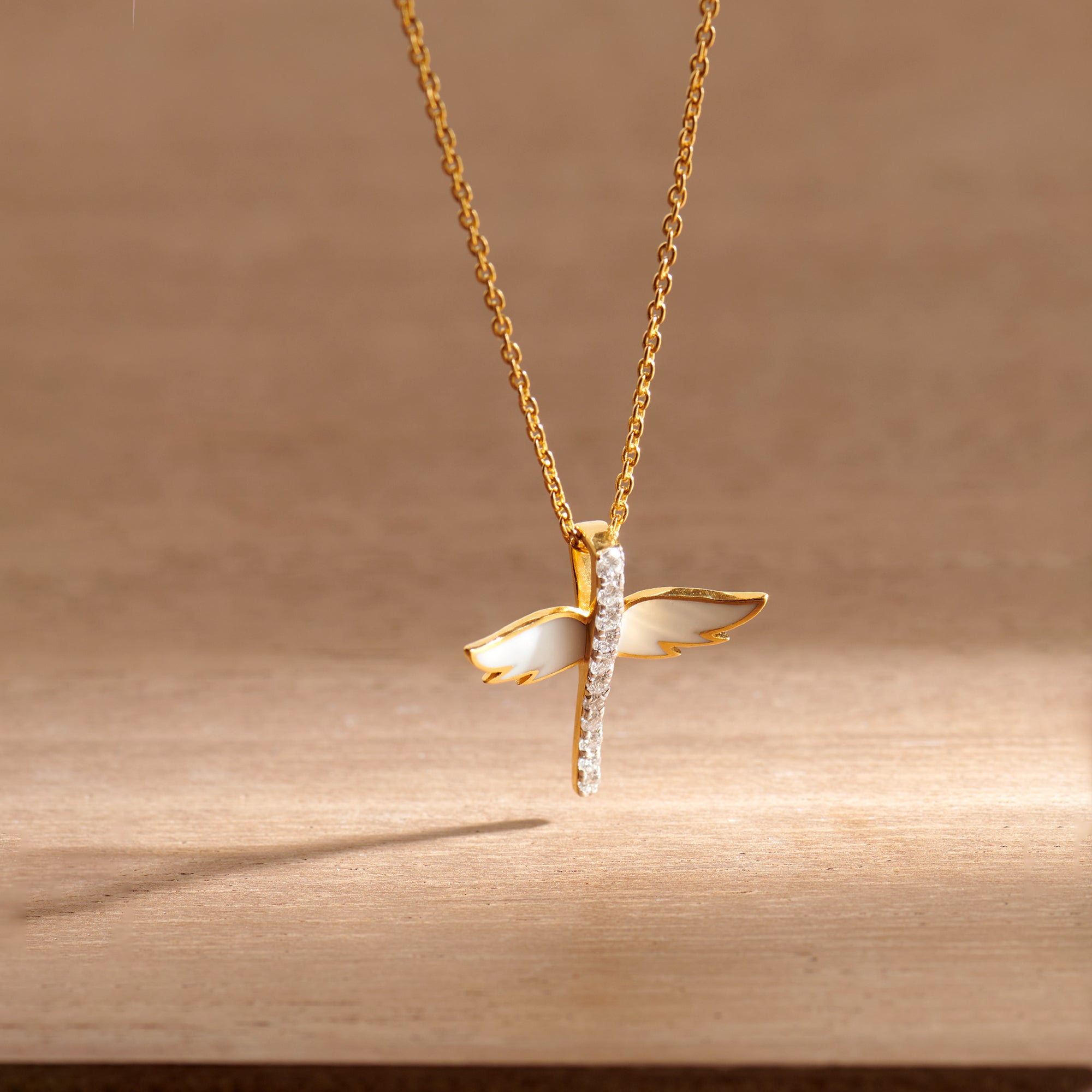 Angelic Diamond Necklace, 14K Gold Vermeil, 1/6 ct Lab Grown Diamond-1