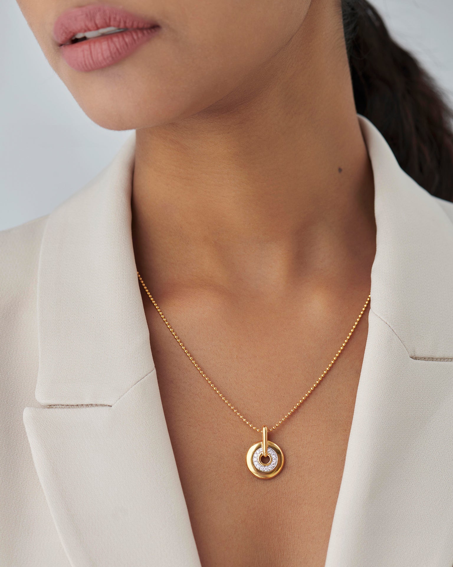 Round Bold Gold Diamond Necklace, 14K Gold Vermeil, 1/5 ct Lab Grown Diamond-4