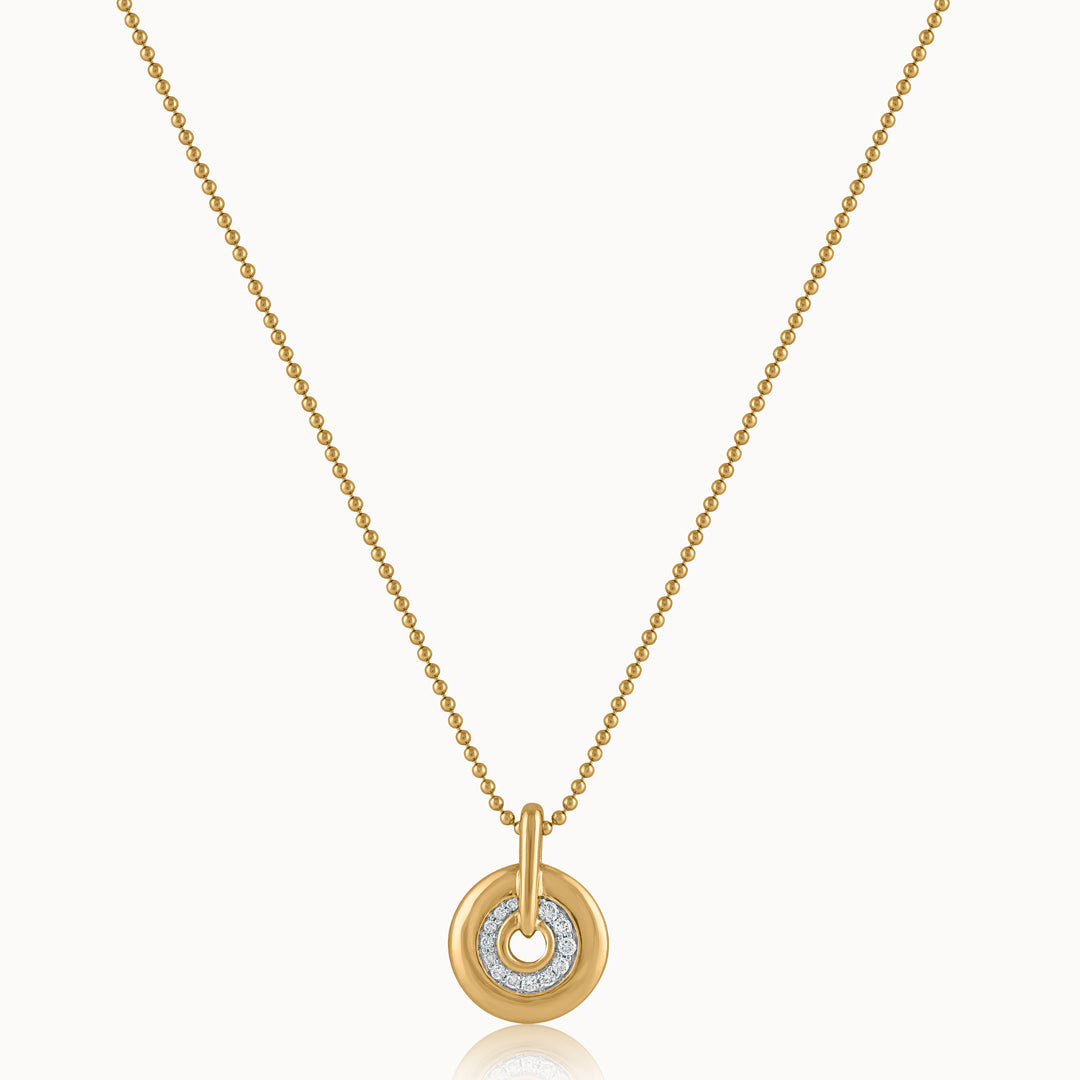 Round Bold Gold Diamond Necklace, 14K Gold Vermeil, 1/5 ct Lab Grown Diamond-3