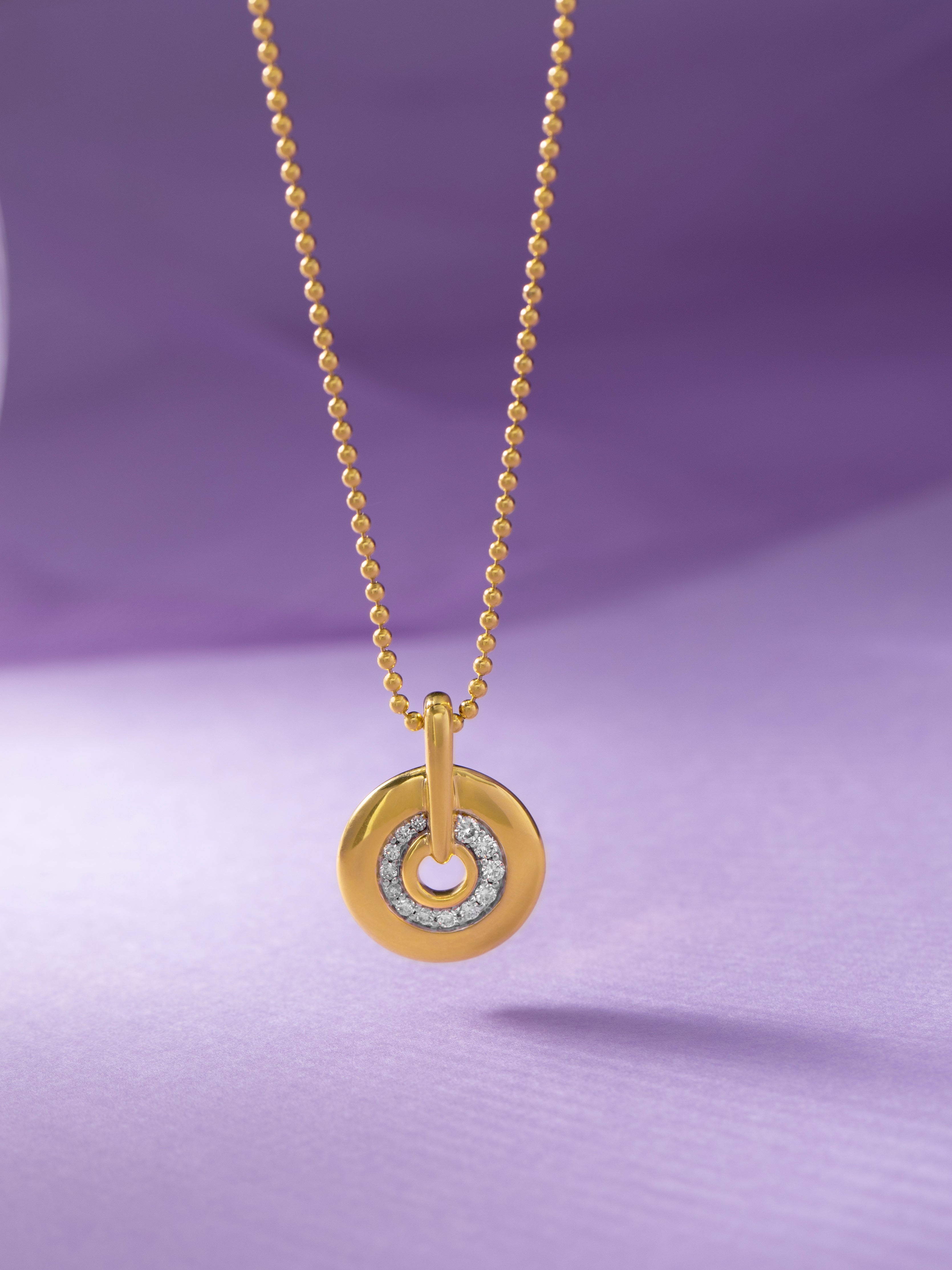 Round Bold Gold Diamond Necklace, 14K Solid Gold, 1/5 ct Lab Grown Diamond-5