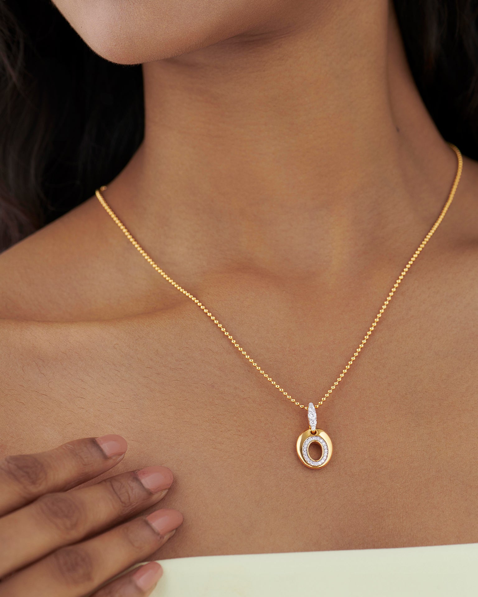 Oval Bold Gold Diamond Necklace, 14K Solid Gold, 1/4 ct Lab Grown Diamond-4