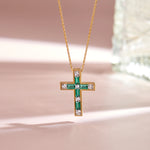 Created Emerald Cross Necklace, 14K Gold Vermeil, 1/5 ct Lab Grown Diamond-6