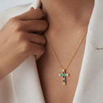 Created Emerald Cross Necklace, 14K Gold Vermeil, 1/5 ct Lab Grown Diamond-4