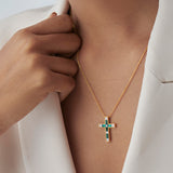 Created Emerald Cross Necklace, 14K Gold Vermeil, 1/5 ct Lab Grown Diamond-4