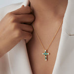 Created Emerald Cross Necklace, 14K Gold Vermeil, 1/5 ct Lab Grown Diamond-4