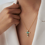 Created Emerald Cross Necklace, 14K Gold Vermeil, 1/5 ct Lab Grown Diamond-4