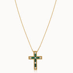 Created Emerald Cross Necklace, 14K Gold Vermeil, 1/5 ct Lab Grown Diamond-3