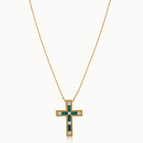 Created Emerald Cross Necklace, 14K Gold Vermeil, 1/5 ct Lab Grown Diamond-3