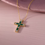 Created Emerald Cross Necklace, 14K Gold Vermeil, 1/5 ct Lab Grown Diamond-5