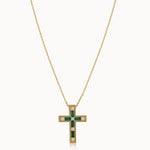 Created Emerald Cross Necklace, 14K Gold Vermeil, 1/5 ct Lab Grown Diamond-3