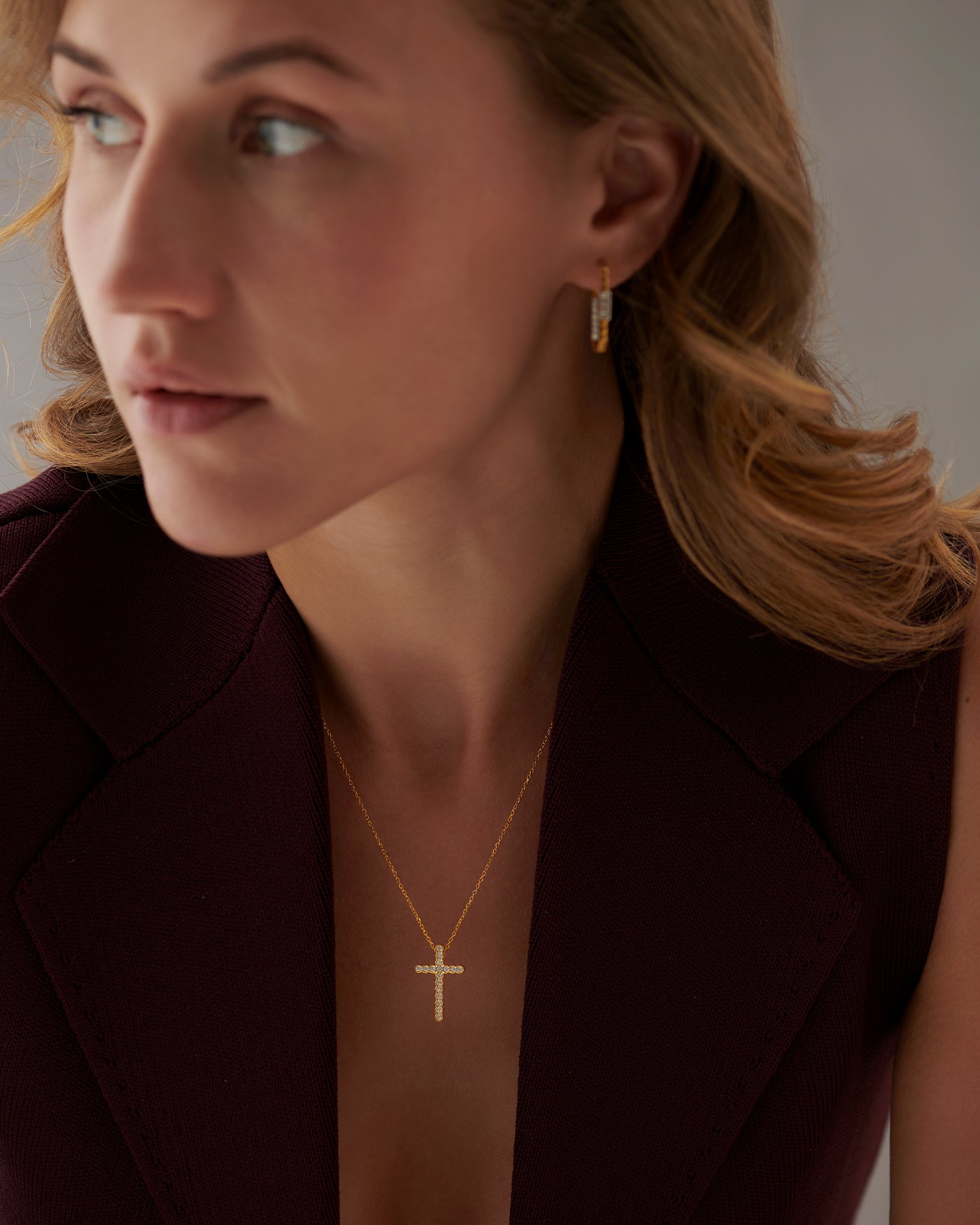 Divine Diamond Cross Necklace, 14K Gold Vermeil, 1/4 ct Lab Grown Diamond-2