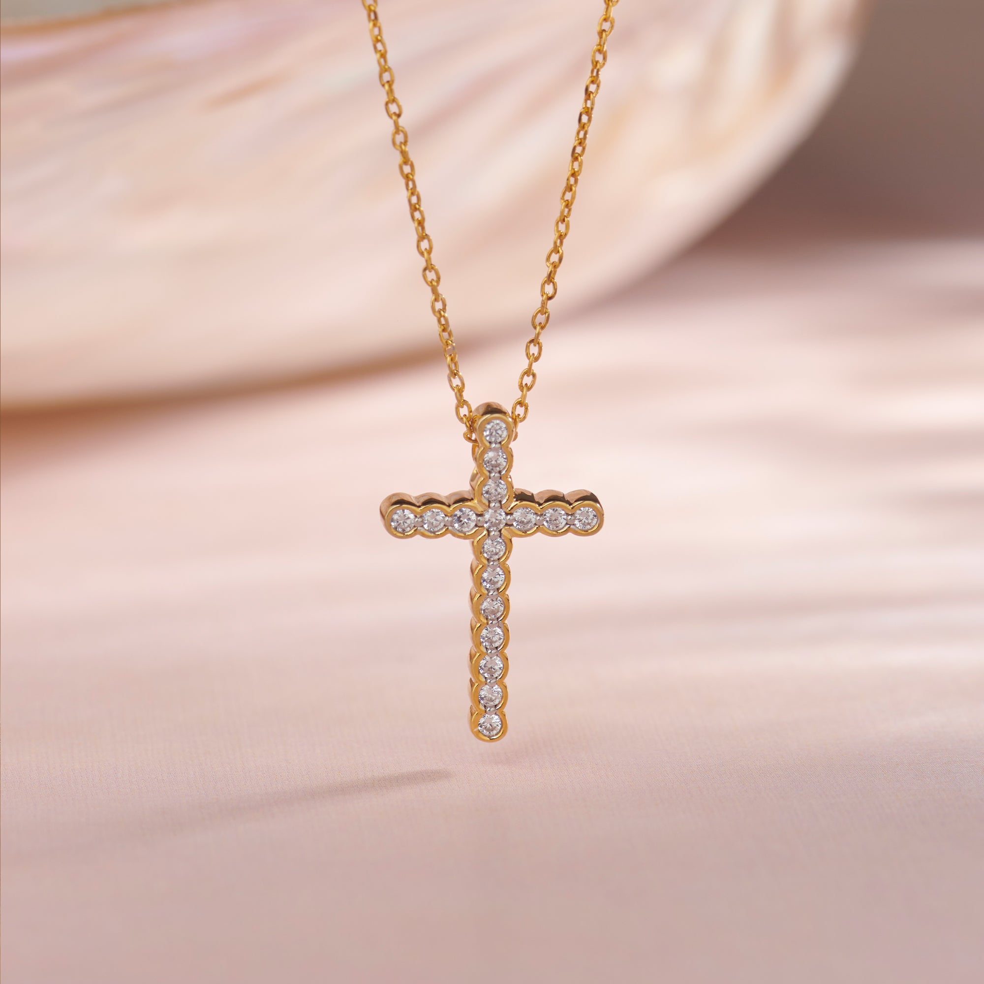 Divine Diamond Cross Necklace, 14K Gold Vermeil, 1/4 ct Lab Grown Diamond-1