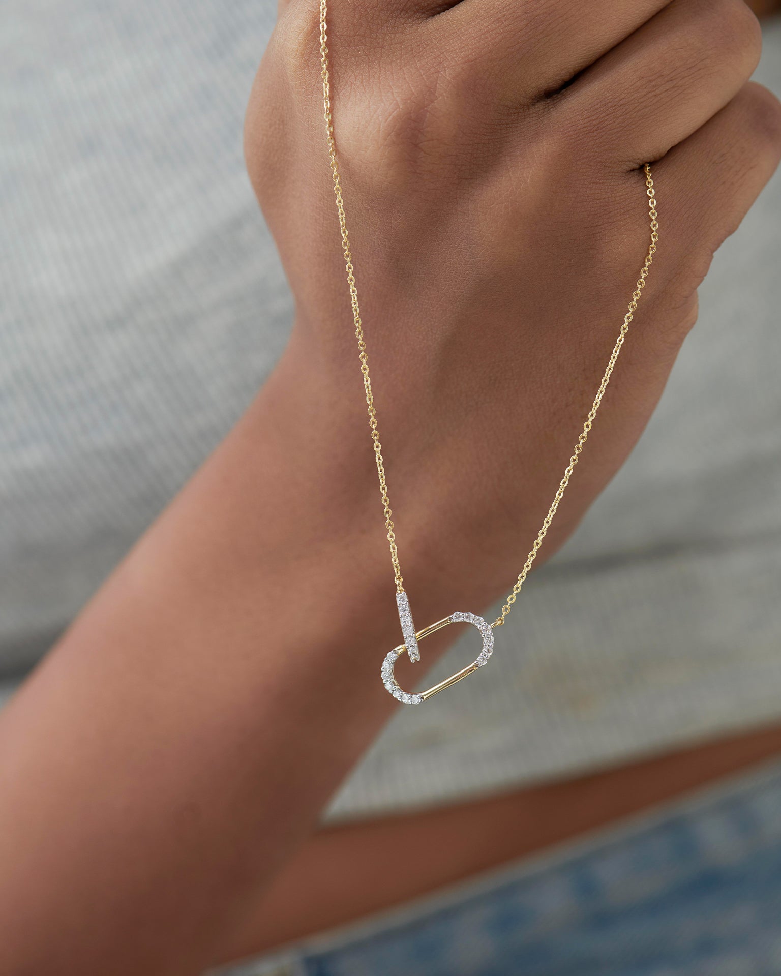 Interlink Paperclip Necklace, 14K Gold Vermeil, 1/4 ct Lab Grown Diamond-4