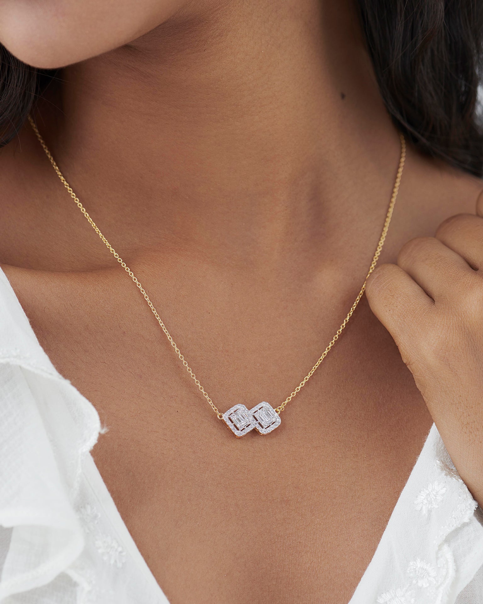 Twin Glow Diamond Necklace, 14K Solid Gold, 3/4 ct Lab Grown Diamond-4