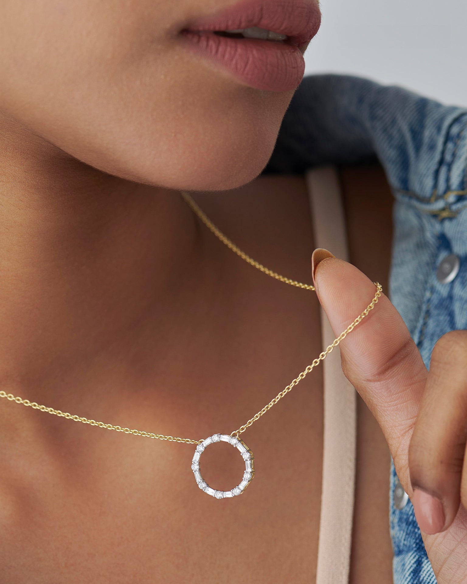 Refined Diamond Halo Necklace, 14K Solid Gold, 3/4 ct Lab Grown Diamond-4