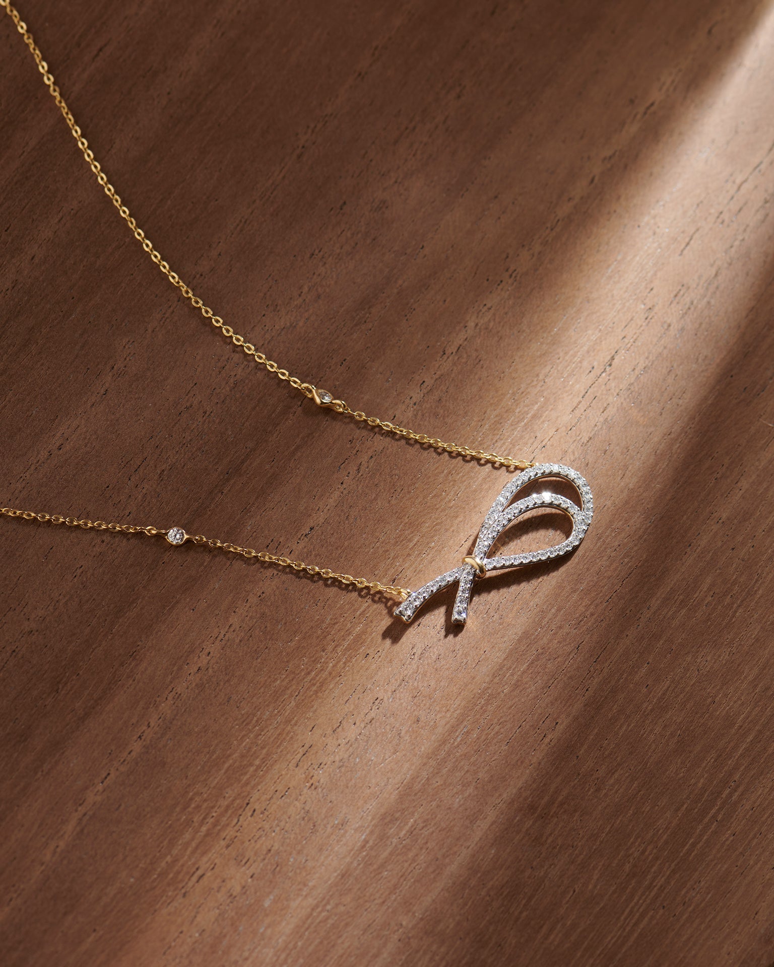 Eternal Bow Diamond Necklace, 14K Solid Gold, 3/8 ct Lab Grown Diamond-6