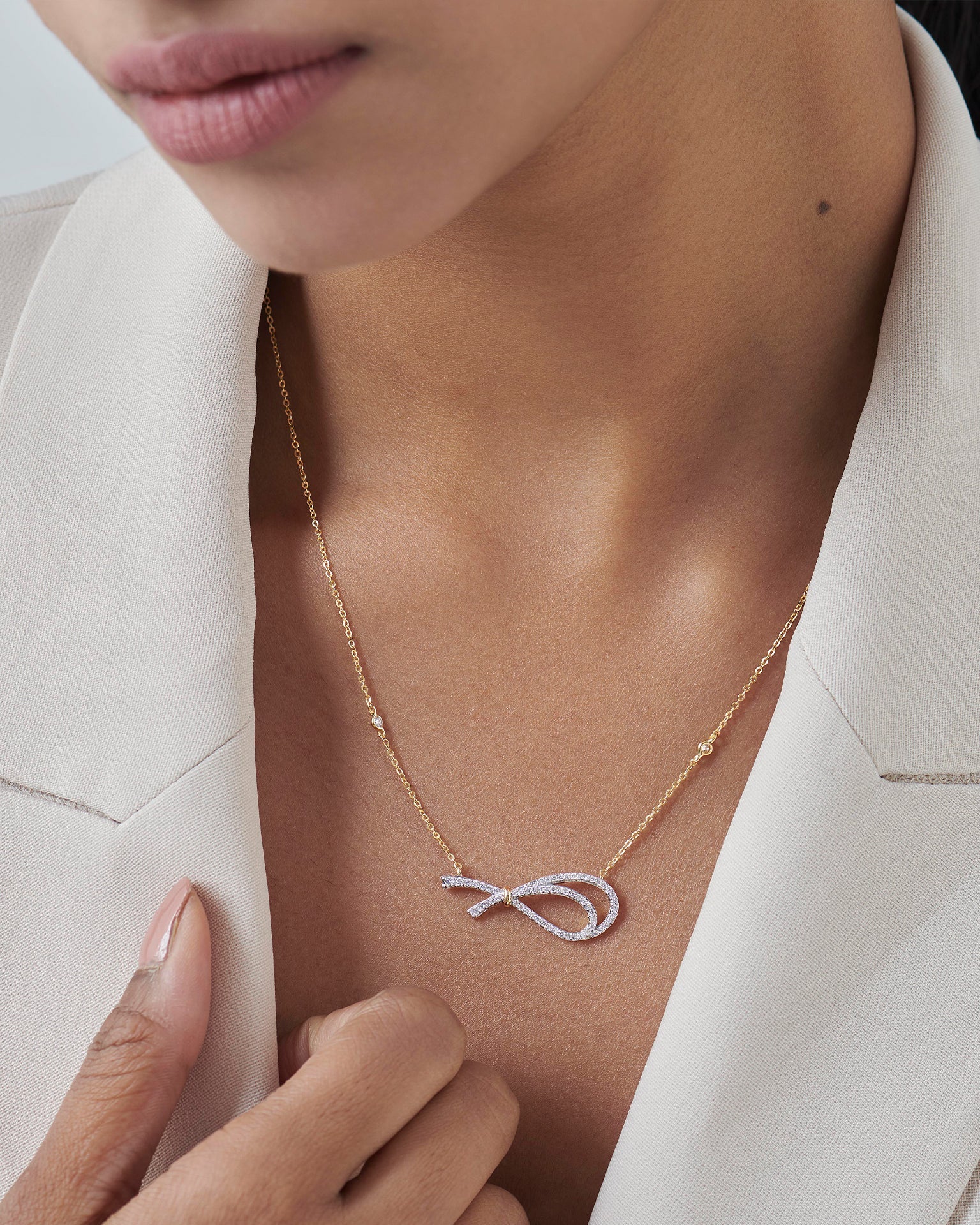 Eternal Bow Diamond Necklace, 14K Solid Gold, 3/8 ct Lab Grown Diamond-4