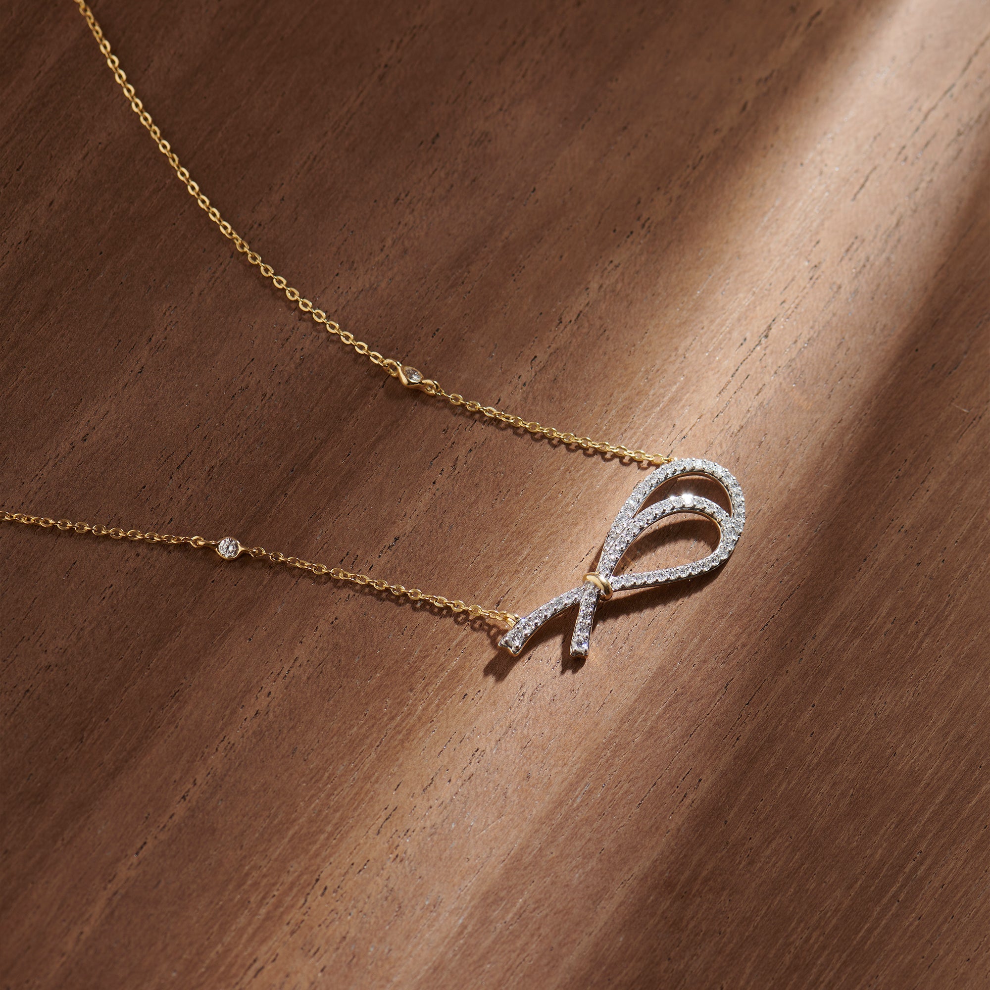 Eternal Bow Diamond Necklace, 14K Solid Gold, 3/8 ct Lab Grown Diamond-1