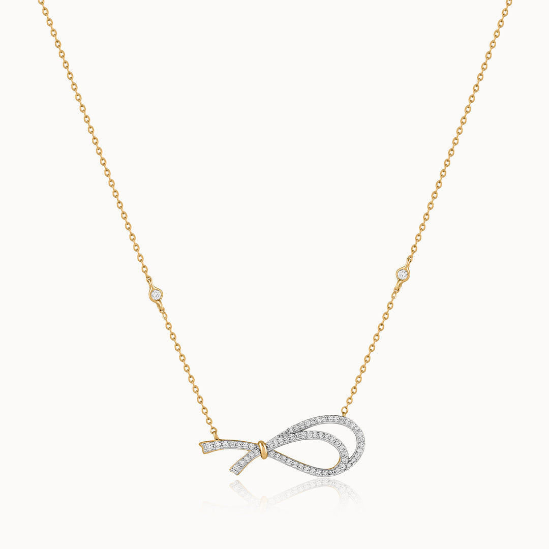 Eternal Bow Diamond Necklace, 14K Solid Gold, 3/8 ct Lab Grown Diamond-3