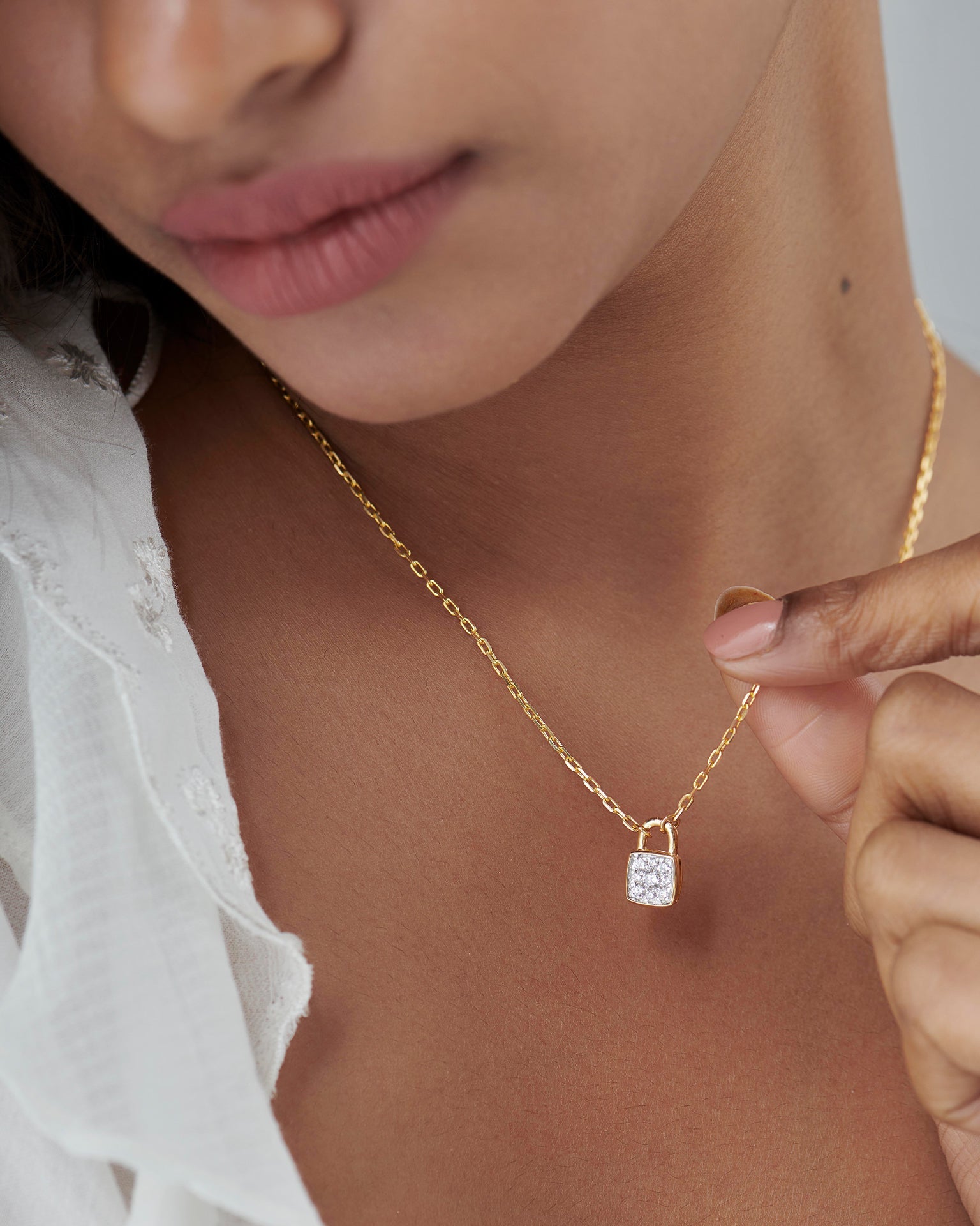 Love Lock Diamond Necklace, 14K Solid Gold, 1/4 ct Lab Grown Diamond-4