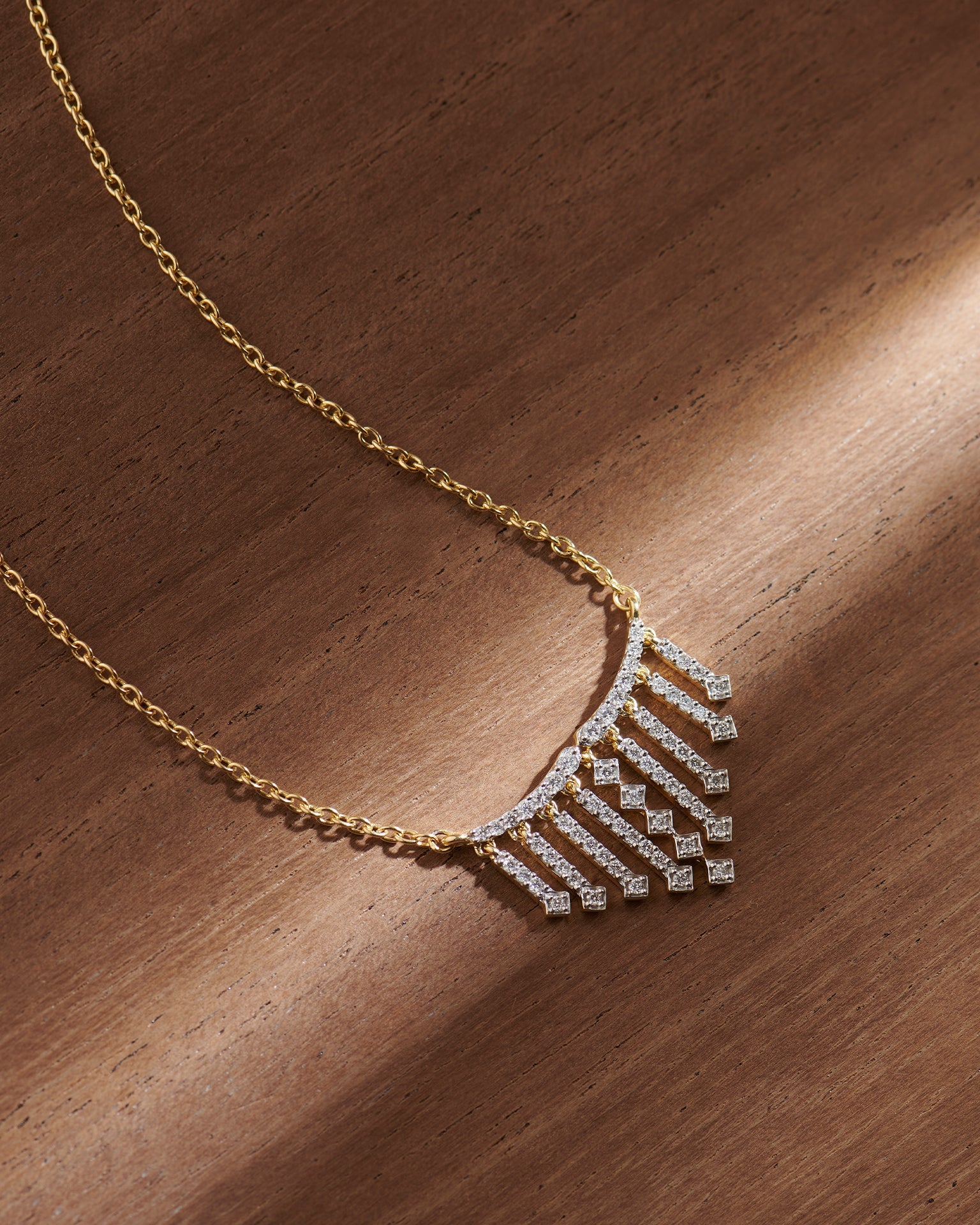 Shimmer Fringes Necklace, 14K Solid Gold, 1/2 ct Lab Grown Diamond-6