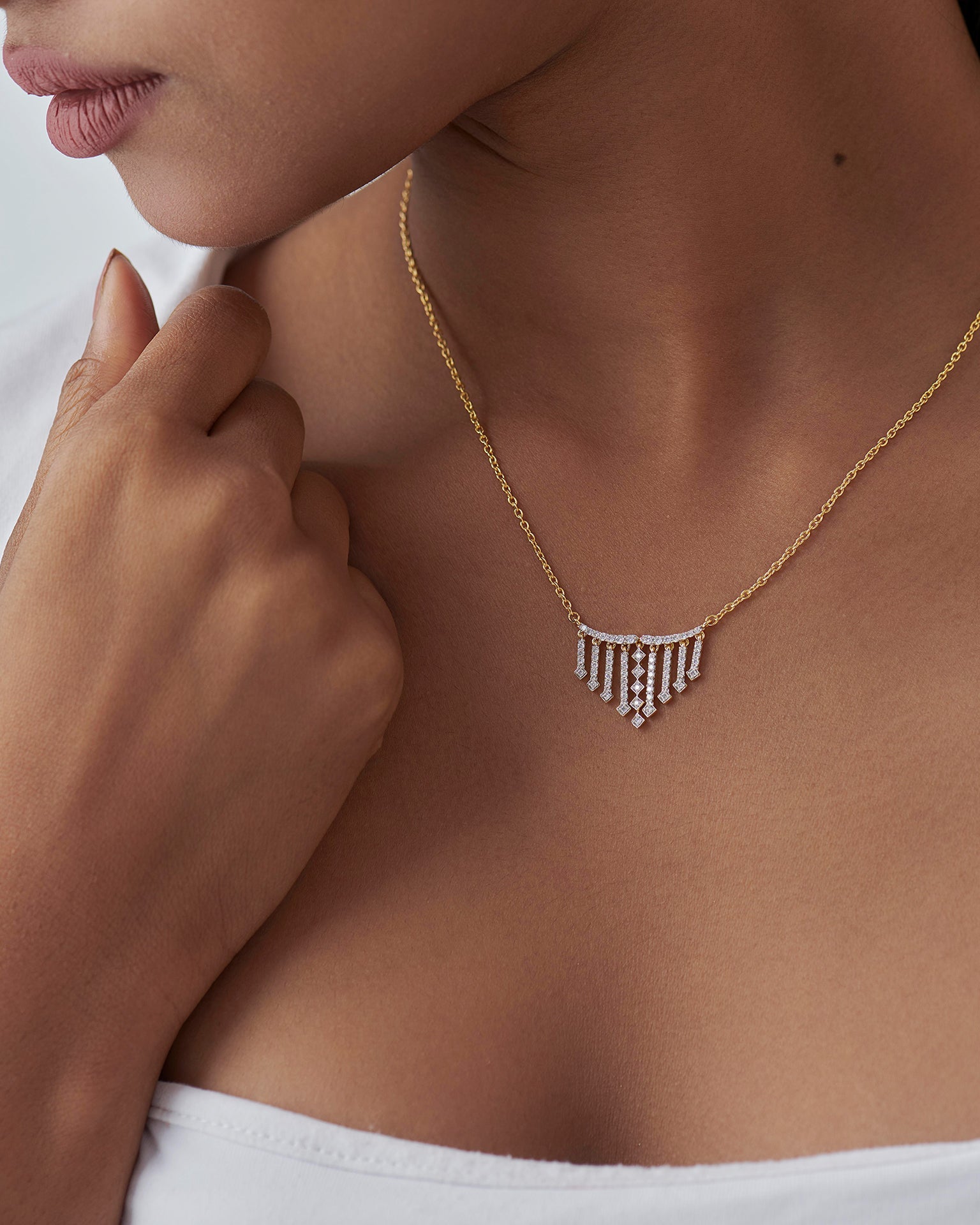 Shimmer Fringes Necklace, 14K Solid Gold, 1/2 ct Lab Grown Diamond-5