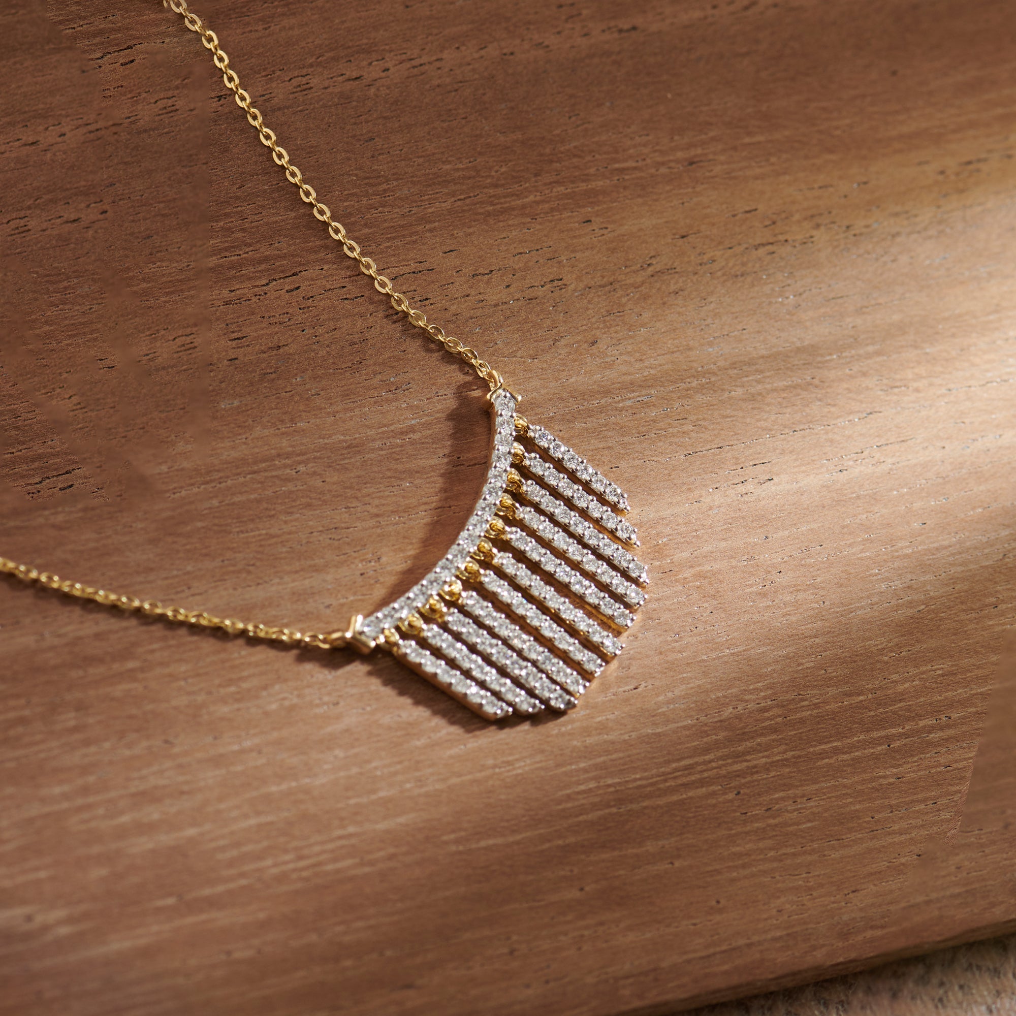 Stardust Fringes Necklace, 14K Solid Gold, 7/8 ct Lab Grown Diamond-1