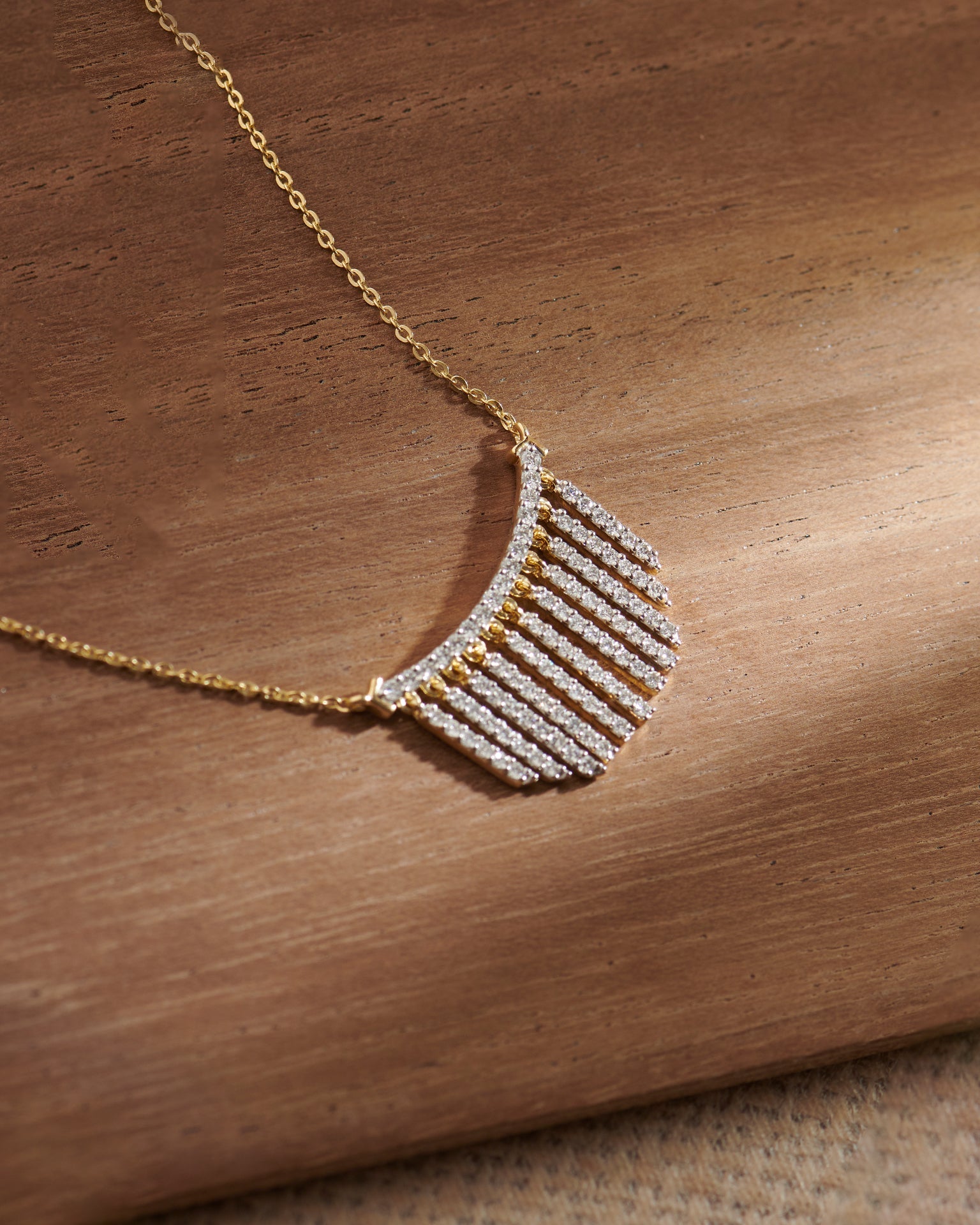 Stardust Fringes Necklace, 14K Solid Gold, 7/8 ct Lab Grown Diamond-6