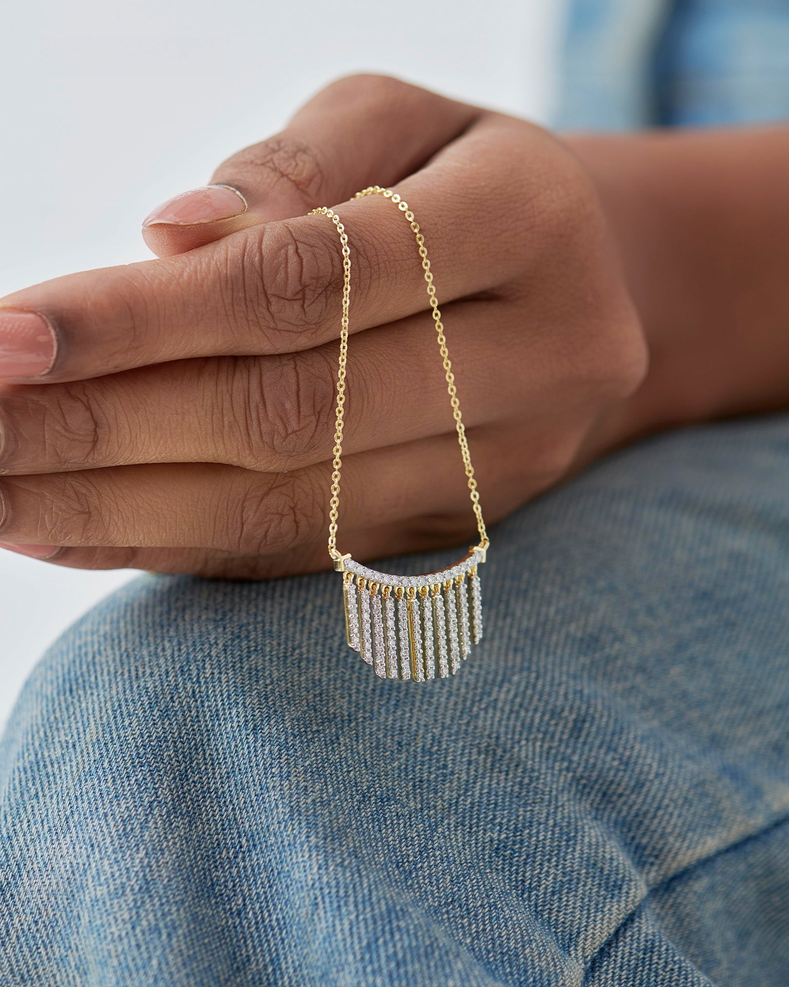 Stardust Fringes Necklace, 14K Solid Gold, 7/8 ct Lab Grown Diamond-4