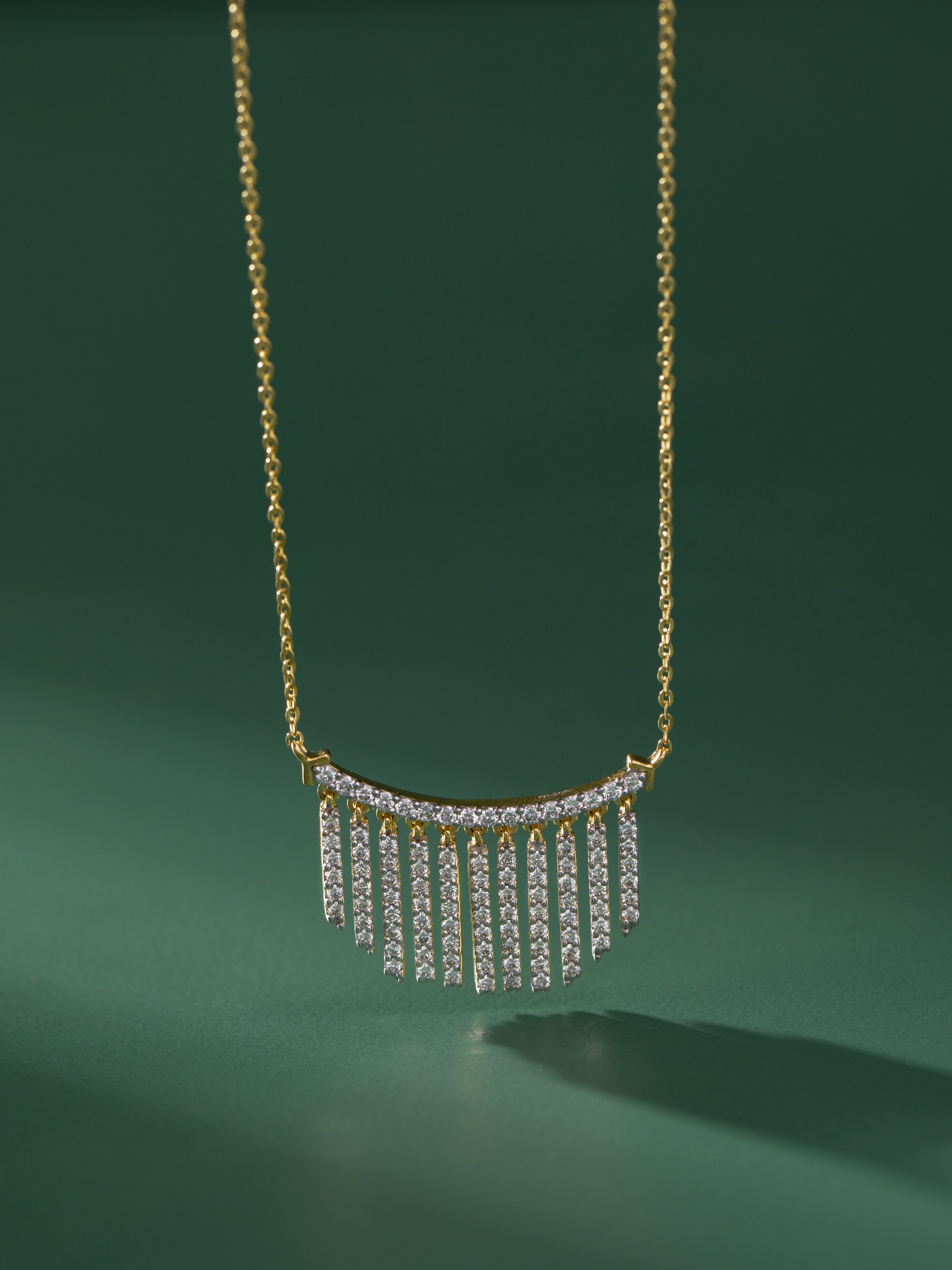 Stardust Fringes Necklace, 14K Solid Gold, 7/8 ct Lab Grown Diamond-5